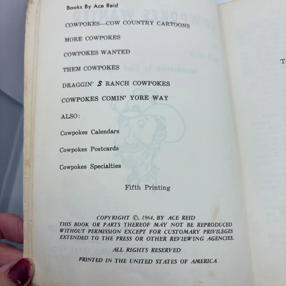 Ace Reid Cowpokes Wanted Vintage 1964 Western‎ Cartoon Book Fred Gipson Intro